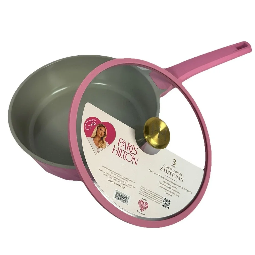 Paris Hilton 3 Qt Pink Cast Aluminum Sauté Pan With Lid‎ Nonstick Ceramic